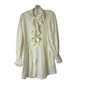 Free People Oversized Ivory Button Up Shirt‎ Dress Size S NWT Linen Blend Easter
